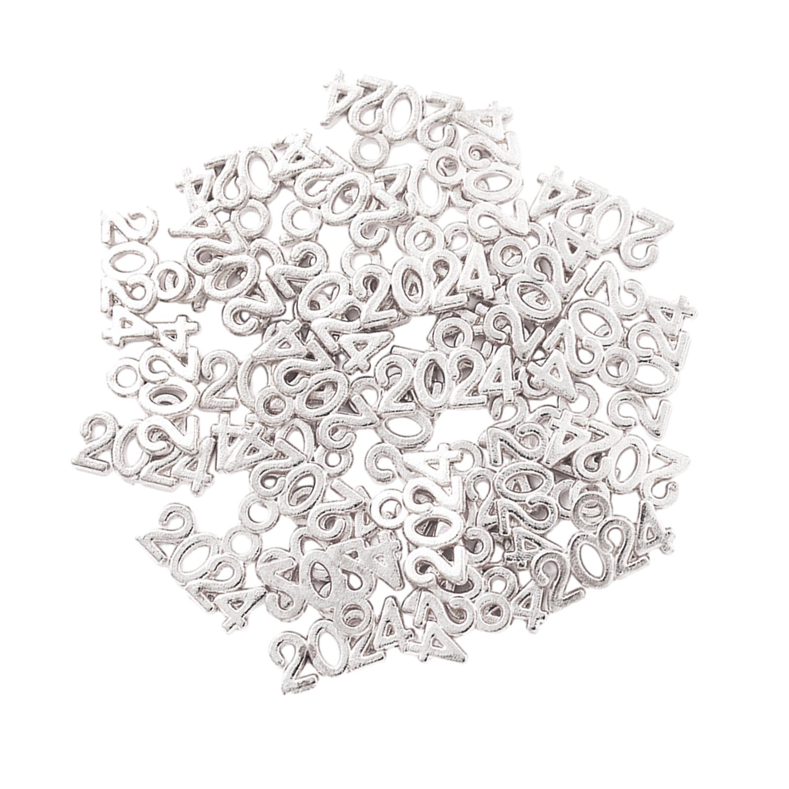 Magideal - 100 Uds. 2024 Pulseras Con Dijes De Números De Año, Collares, Colgantes Con Números Antiguos, Decoración De Joyería Para Fabricación De Hallazgos De J Plata