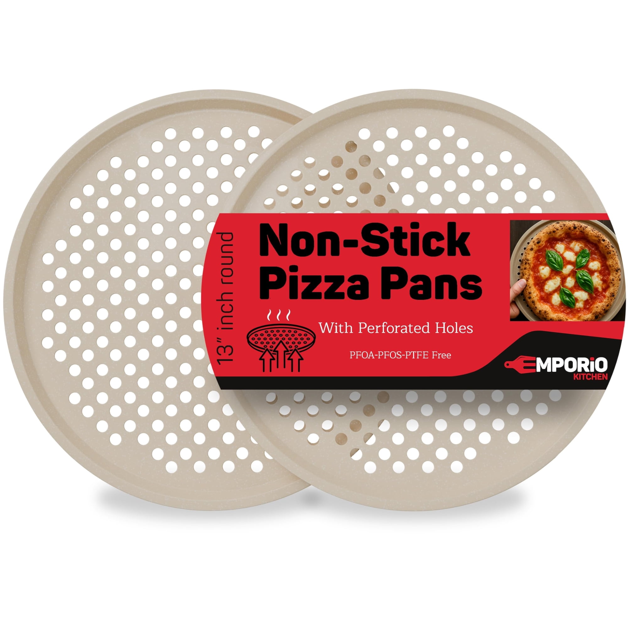 Set De 2 Moldes Para Pizza Emporio Kitchen De 33 Cm, Antiadherentes Y Perforados