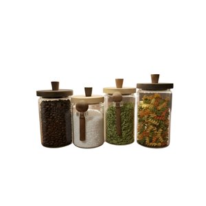 Genérico - Set De 4 Contenedores Con Tapa Y Cucharilla De Bambu