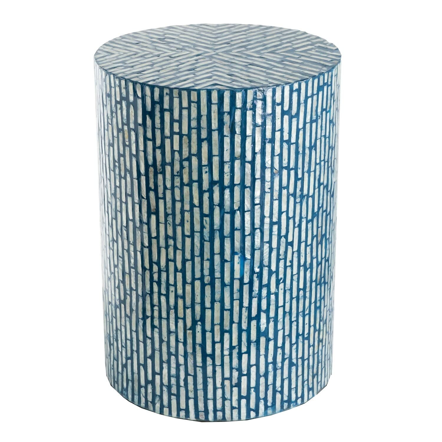 Benzara - Taburete Accent Benjara Capiz 50 Cm Azul Y Blanco