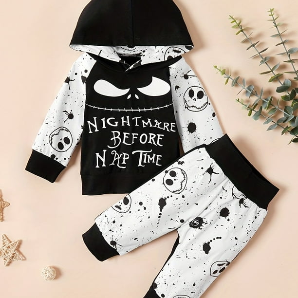 2pcs Baby Boy's Skull Ghost Face Letter Print Halloween Costume - Hoodie & Pants Set