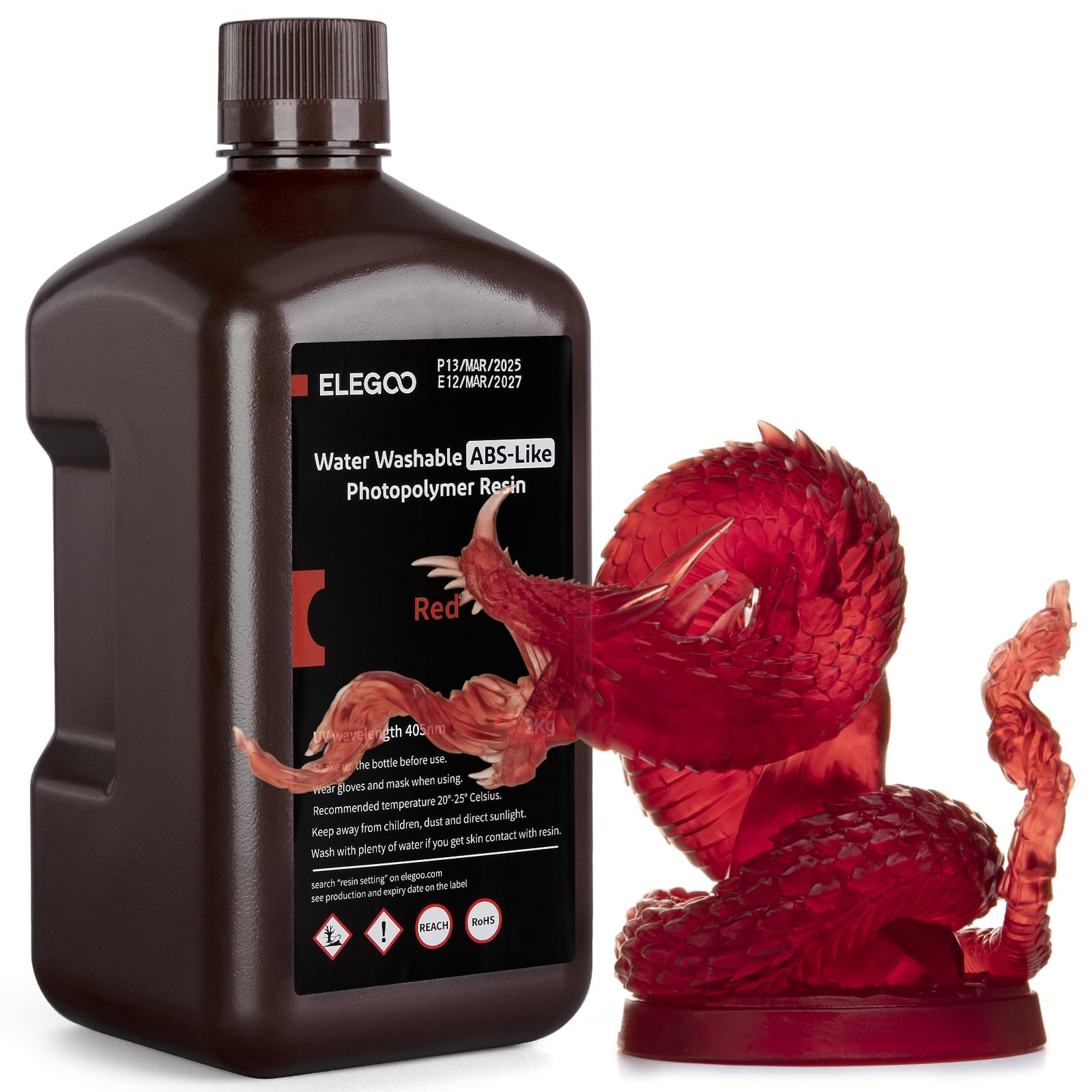 Impresora 3D De Resina Elegoo, Lavable Con Agua, Tipo Abs, Color Rojo Transparente, 2 Kg