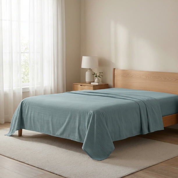 REGALWOVEN Sábana de Doble Gasa, Sábana Suave, Ropa de Cama Texturizada Acogedora Azul Lago 1