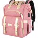 thumbnail image 1 of Mochila para pañales Jiefeike, rosa, para bebés y niñas con puerto USB, 1 of 7