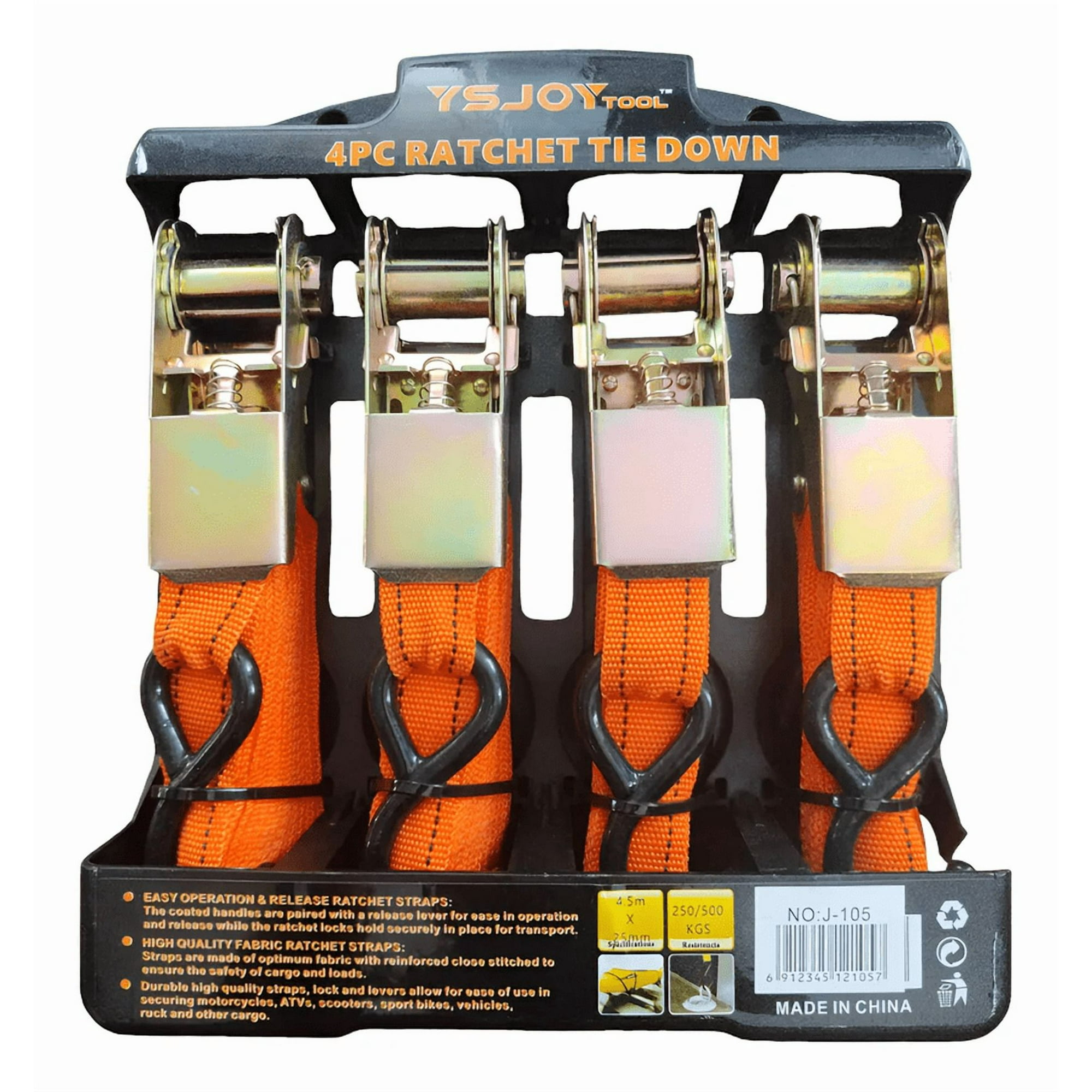 Genérico - Set Juego Eslingas Cinta Correas De Amarre 4 Piezas Naranja