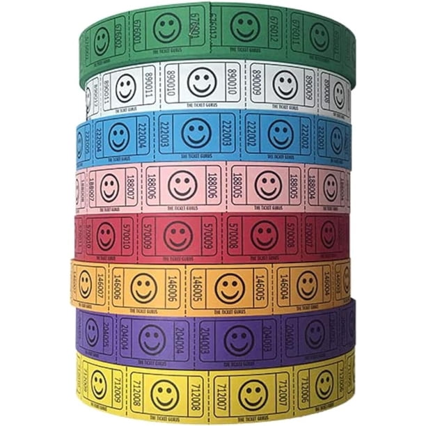 The Ticket Gurus 4 Rollos de Tickets Sonrientes Individuales, 2000 Tickets por Rollo