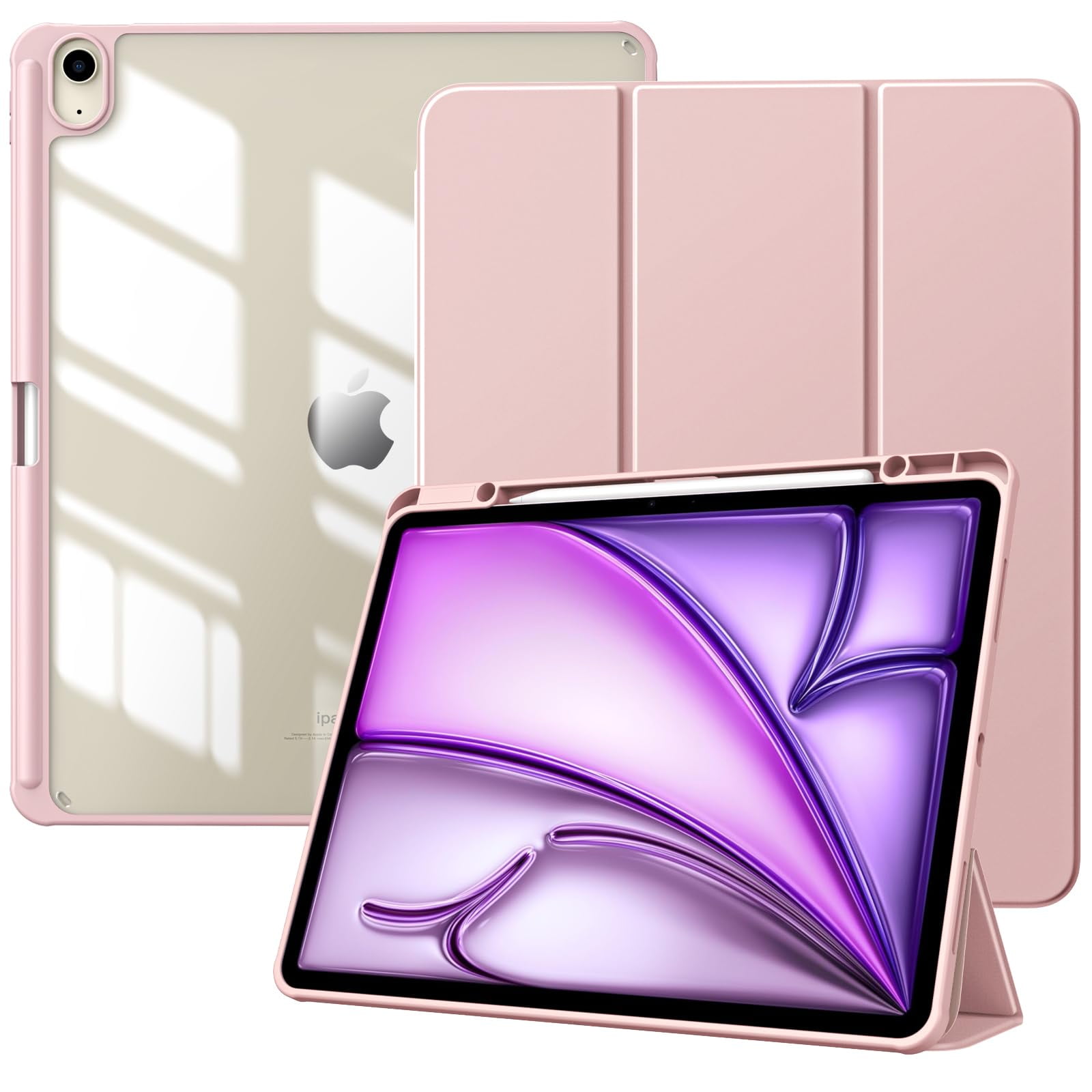 Funda Timovo Para Ipad Air De 13 Pulgadas Con Soporte Para Lápices, Color Rosa Claro