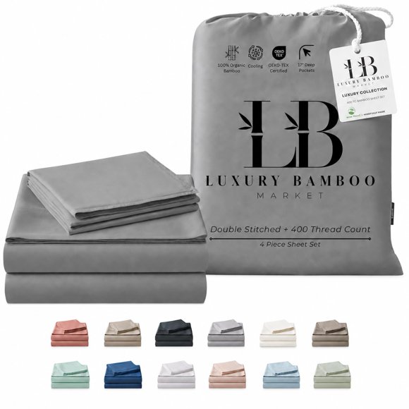 Juego de sábanas LB Luxury Bamboo Market King 43 cm color pizarra