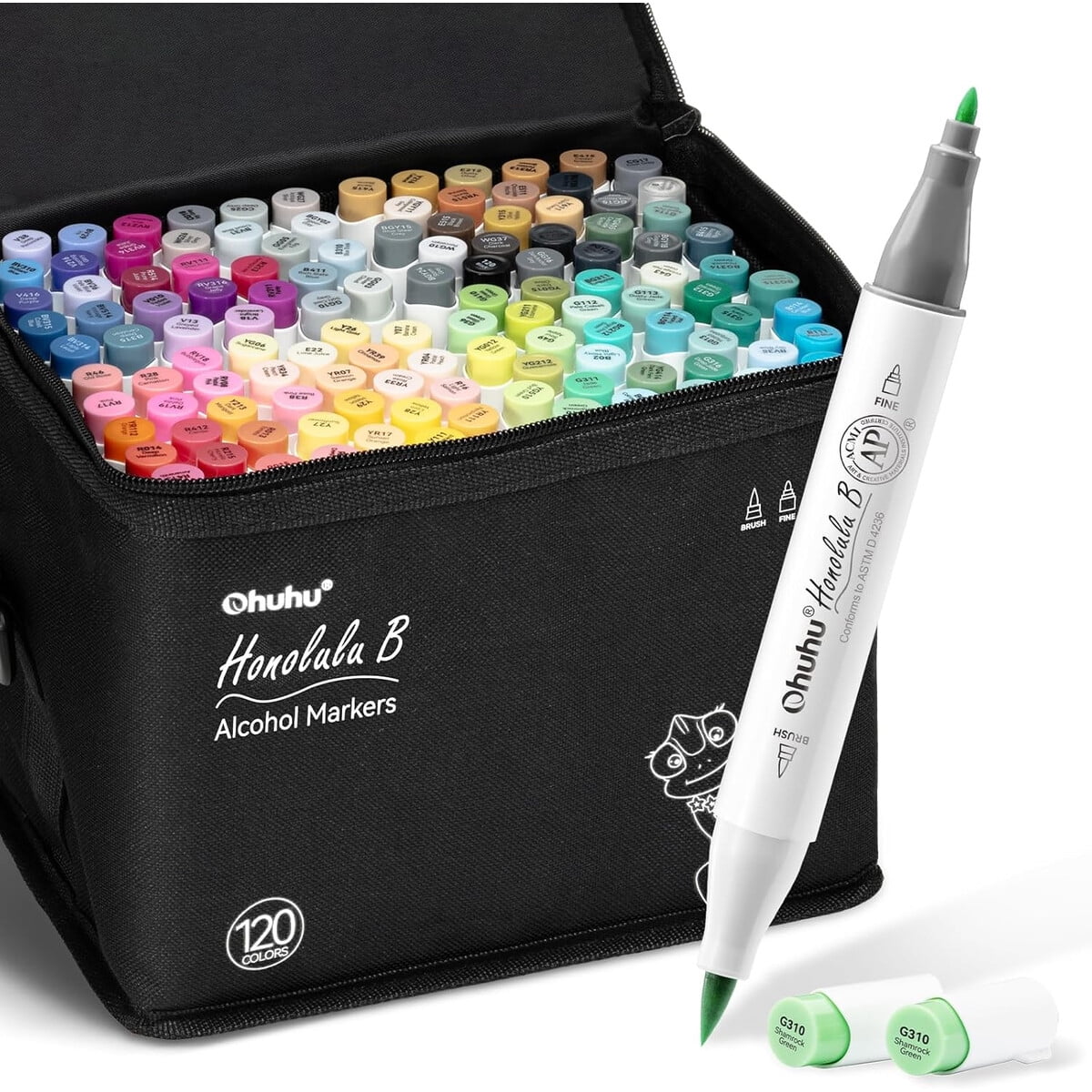 Marcadores Ohuhu 120 Colores Punta Pincel Y Fina Alcohol