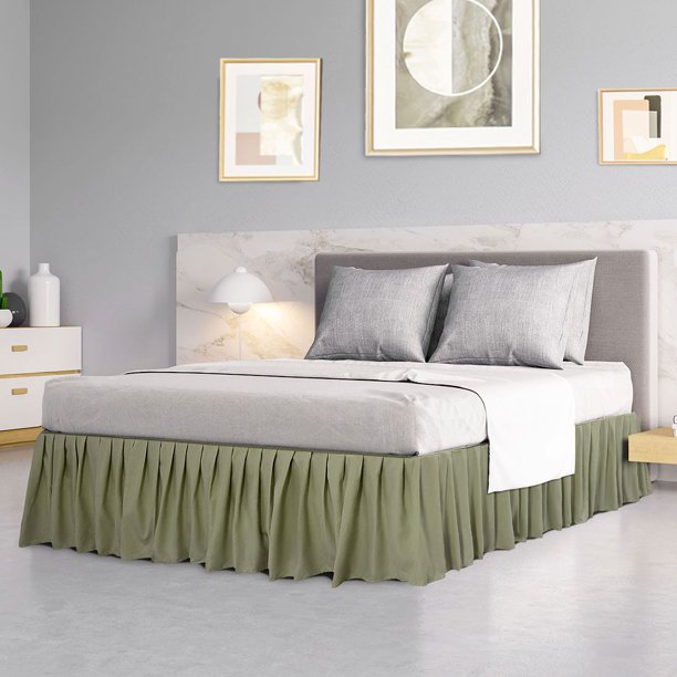 Falda de Cama de Microfibra Cepillada REGALWOVEN, Volante de Polvo Elástico, Completo Verde Oliva