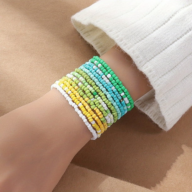 12 Bohemian Resort Style Hand Beaded Beaded Stretch Bracelets