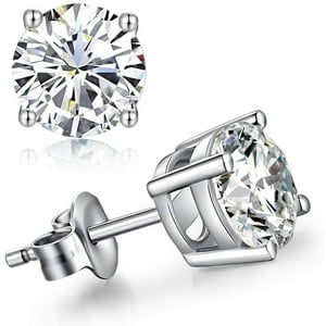 Aros Paris Jewelry 18K White Gold Created White Sapphire 4 Carat Round Stud Plated Mujeres