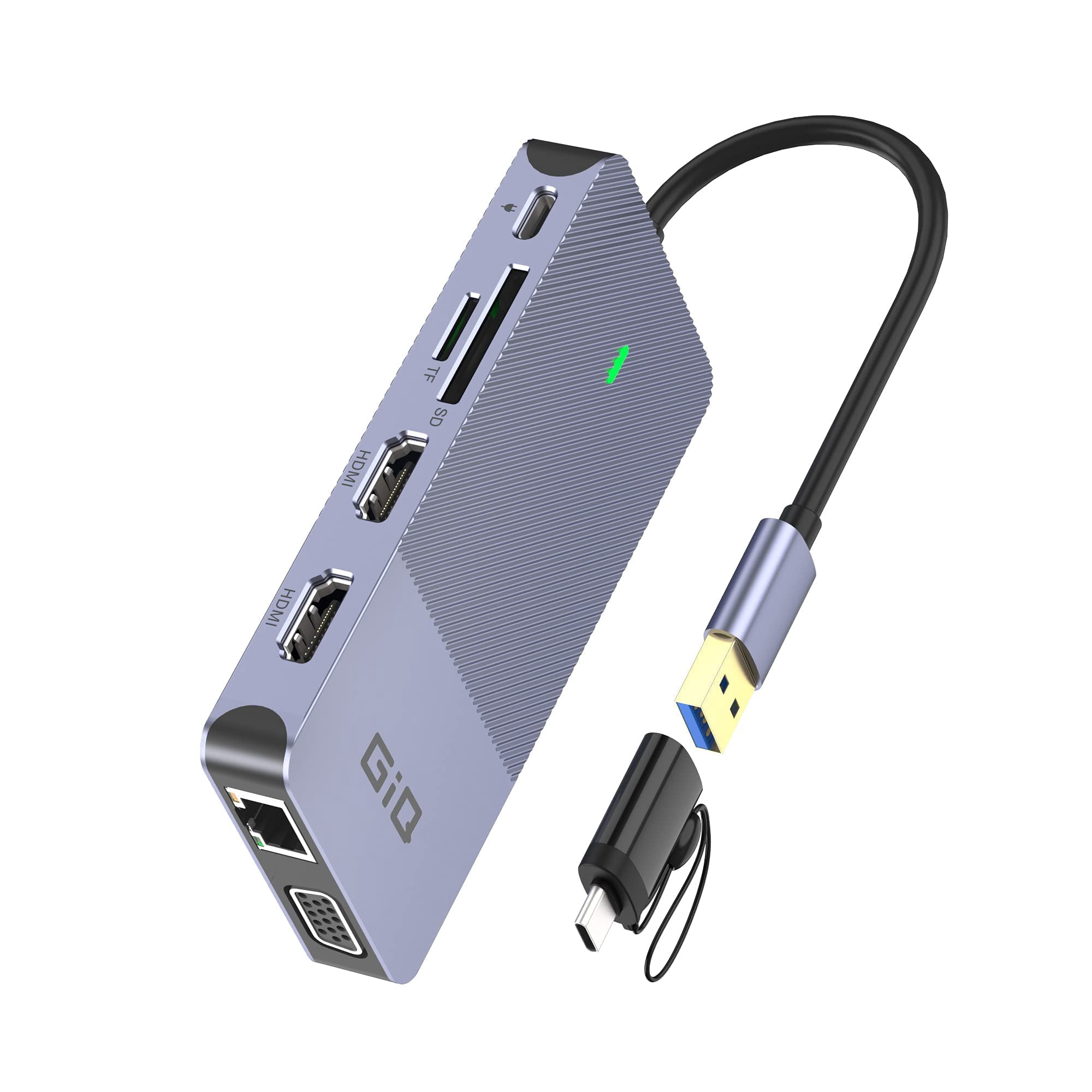 Estación De Acoplamiento Giq Usb C Hub Usb 3.0 Hdmi Dual Vga