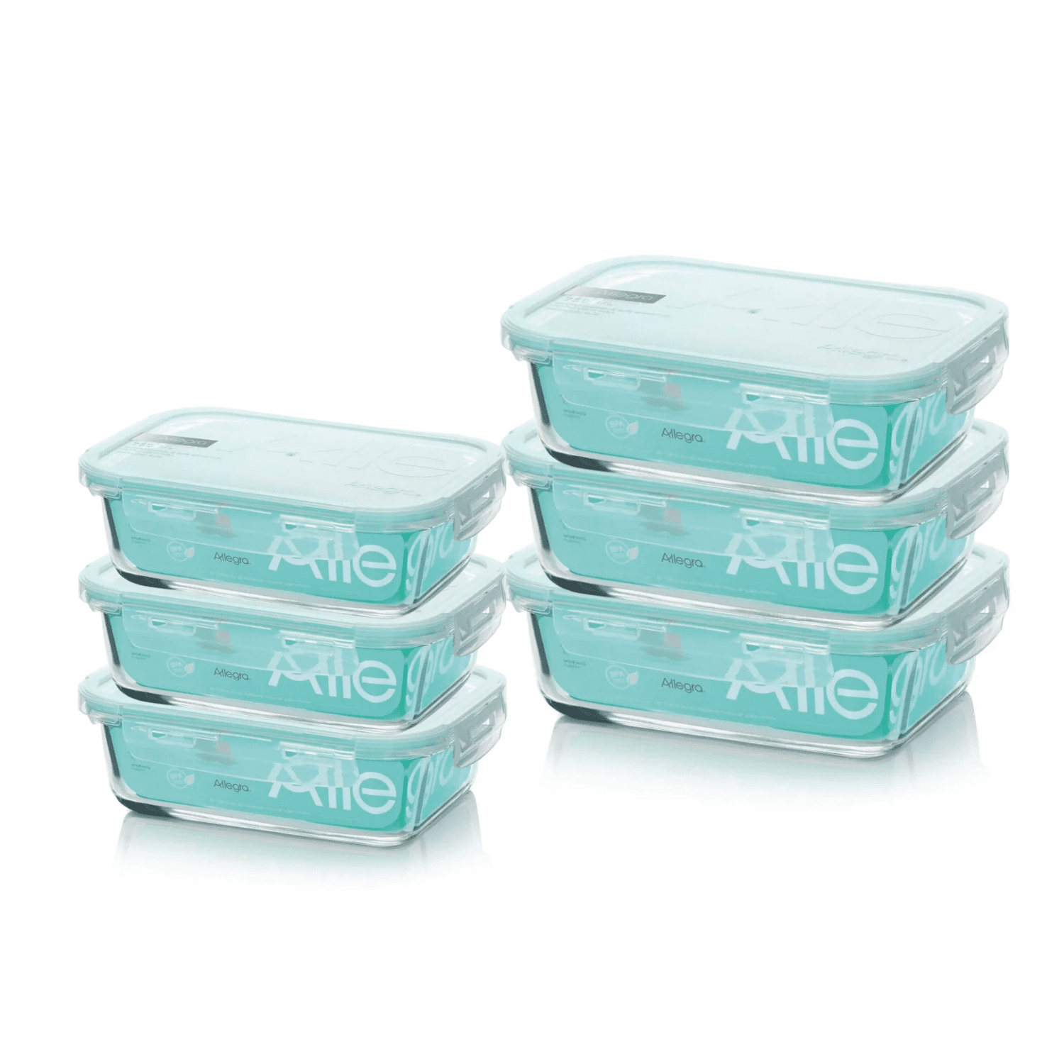 Pack 6 Contenedores Hermeticos Vidrio Rectangular Allegra