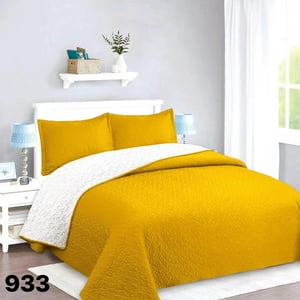 Genérico - Cubrecama Quilt Sherpa 2 Plazas - Mostaza M933