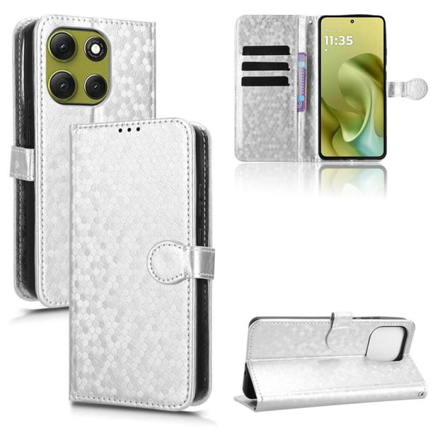 Funda Cartera Lunares Motorola Edge G86 Power 5G con Tarjetero, Correa y Soporte Plata