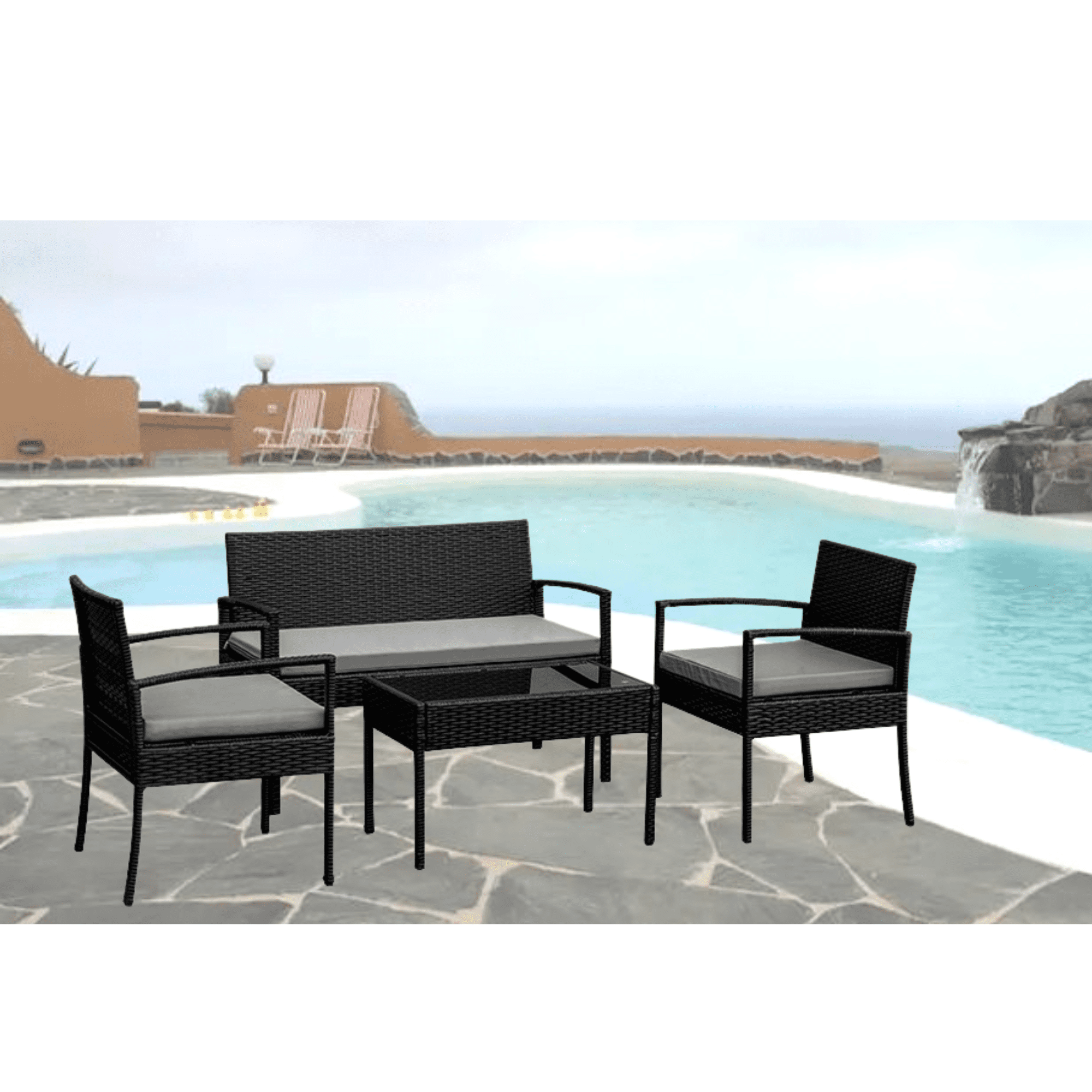 Velazio - Juego De Living Terraza Ipanema 4 Personas Cojines Impermeables, Símil Ratan