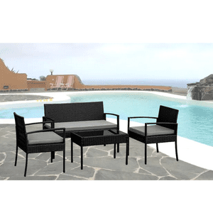 Velazio - Juego De Living Terraza Ipanema 4 Personas Cojines Impermeables, Símil Ratan