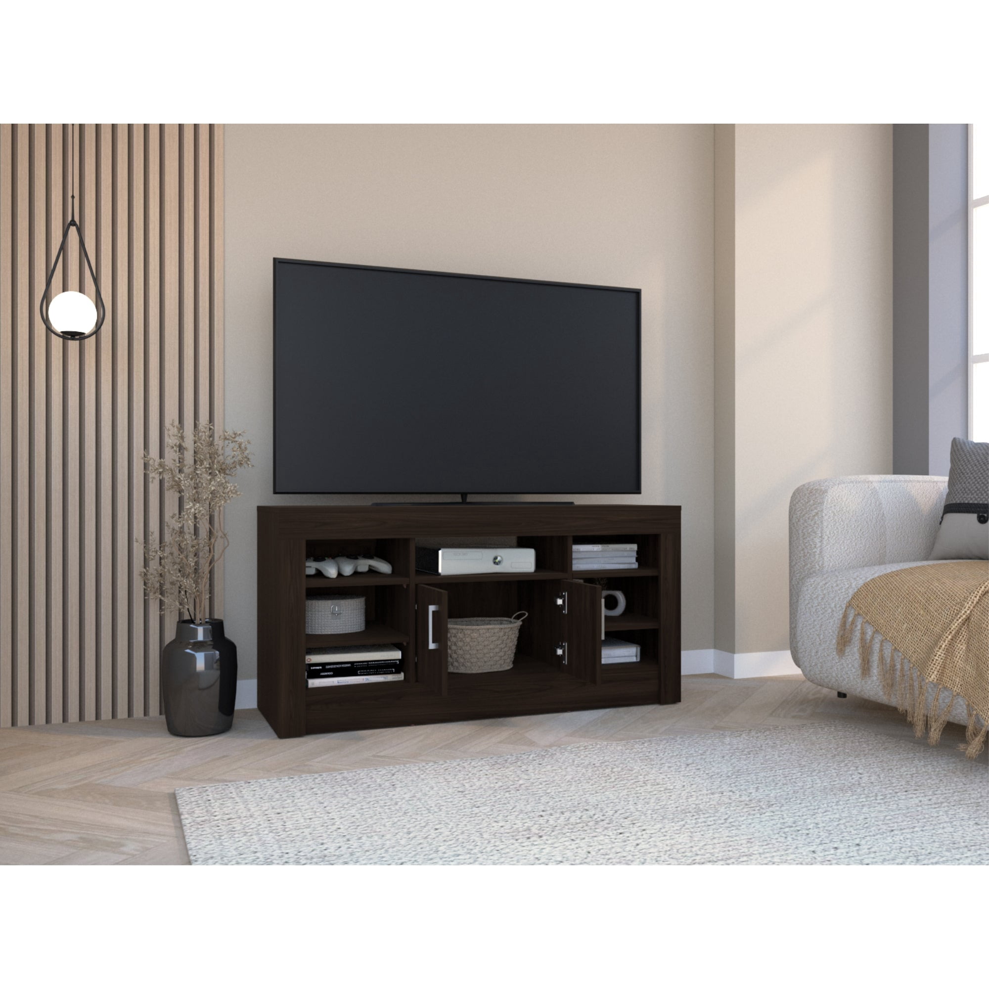 Tuhome - Rack Tv 50 Romazino Café Oscuro 2 Puertas