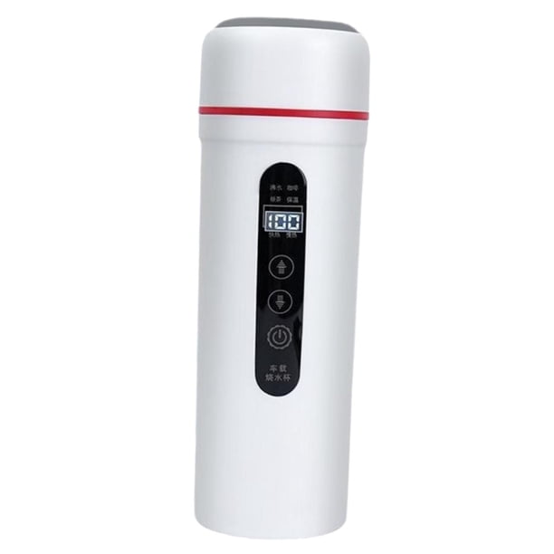 Taza eléctrica para beber para coche, tetera de viaje de 0,4 L de acero inoxidable, 2,5x8,8 pulgadas, portátil, Universal, para té y café, multifuncio Blanco