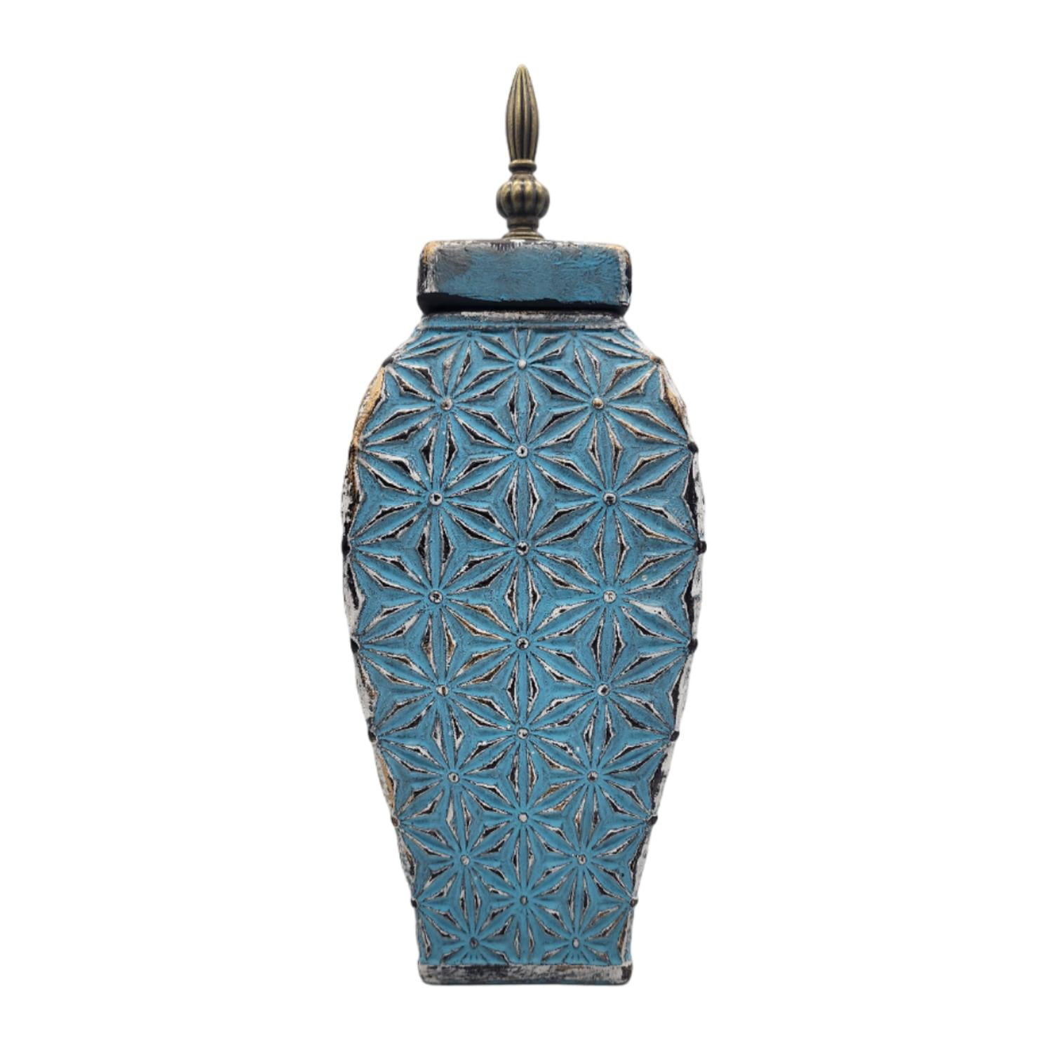 Fliperex - Florero Jarron De Cerámica Azul Envejecido Antiguo Alargado
