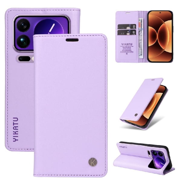 Funda Billetera de Cuero para Xiaomi 17 Pro Max con Tarjetero y Soporte - Tapa Magnética Morado
