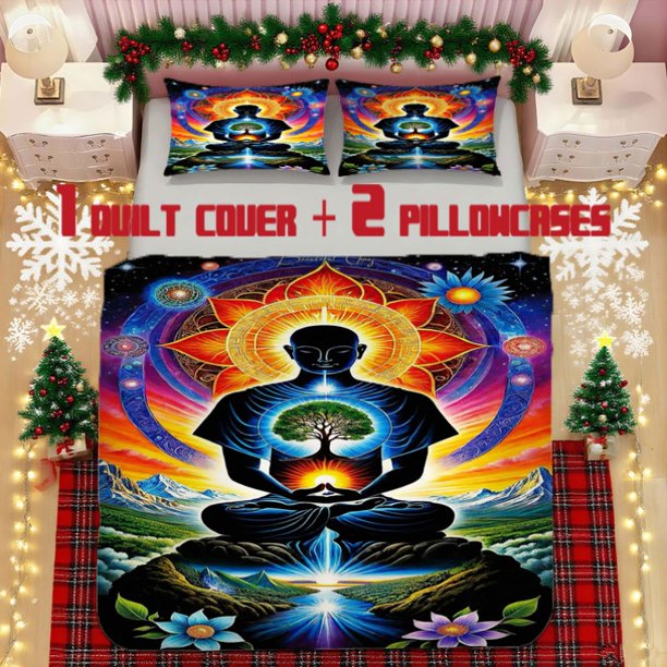 Meditation Art Soft Printed Bedding Set Polyester Fabric Decorative & Warm Ideal for Bedroom or Guest Room