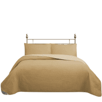 Genérico - Cubrecama Quilt Reversible 1 5 Plazas Color Amarillo Trama Collection