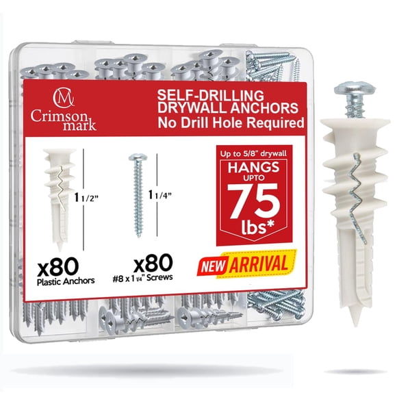 Kit de anclajes y tornillos para paneles de yeso CrimsonMark, 160 piezas, #8 x 1-1/4 pulgadas
