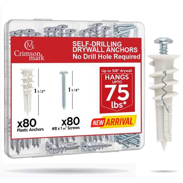 Kit de anclajes y tornillos para paneles de yeso CrimsonMark, 160 piezas, #8 x 1-1/4 pulgadas