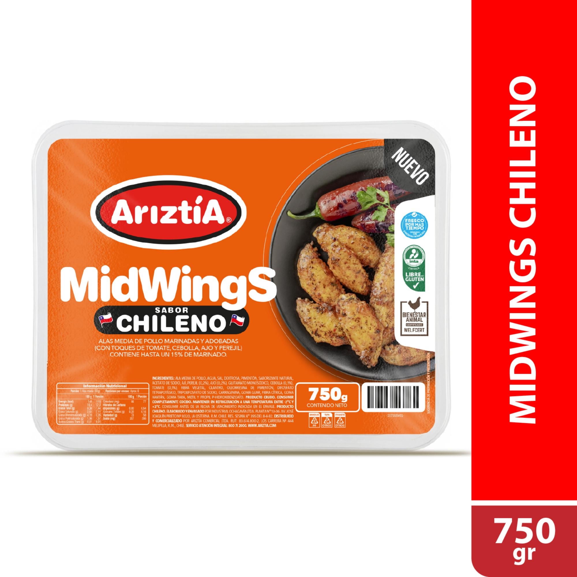 Pollo Alas Midwings Chileno Envasado 750 g Ariztia