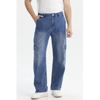 Fashionspark - Jeans Hombre Calce Recto Cargo Bolsillo Azul
