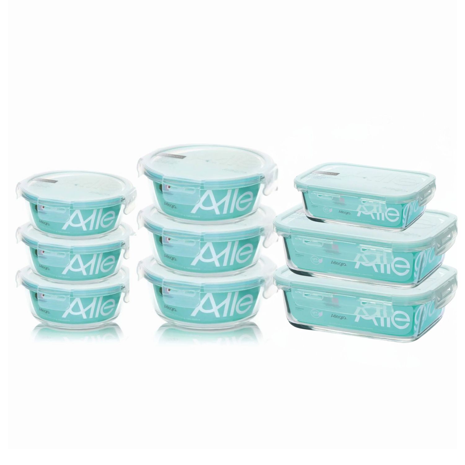 Set 9 Contenedores Hermeticos Allegra De Vidrio Colaciones