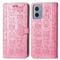 Funda Cartera Foxdock Para Motorola Moto G05 , Flip Pu Con Relieve De Gatos Y Perros, Tarjetero Y Soporte