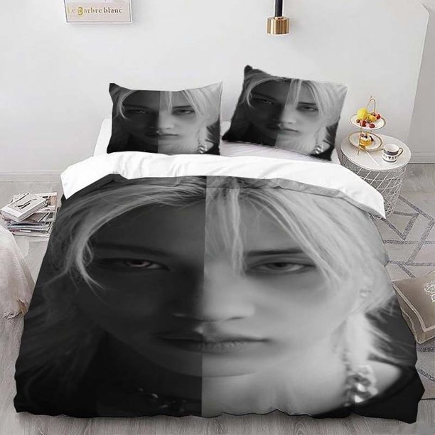Three-Piece ATEEZ Black And White Art Printed Duvet Cover Set Themed Bedding Three-Piece Set Duvet Cover Pillowcase Set