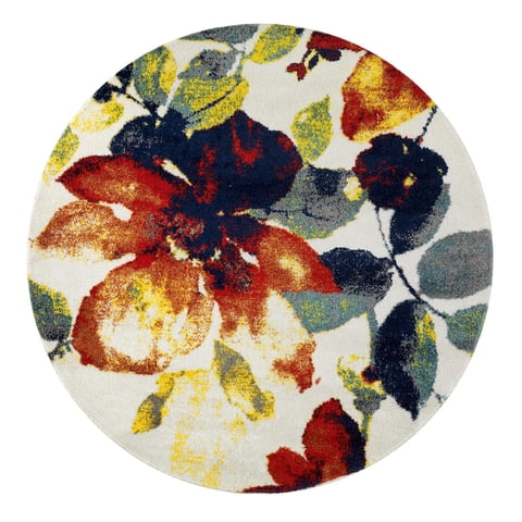 Modalfo - Alfombra Redonda Florida Blanca 160 X 160 Cm