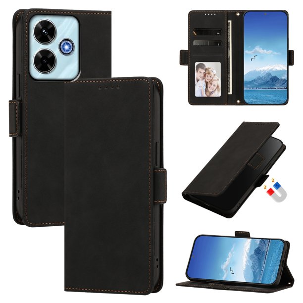 Funda Billetera Delgada para Xiaomi Poco POCO M6 Plus con Ranuras y Soporte Negro