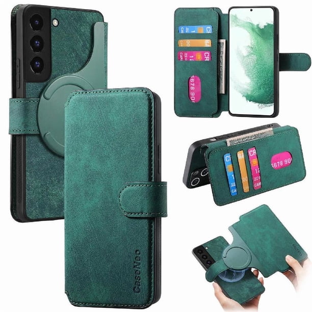 Funda Billetera Magnética para Samsung Galaxy S22 Plus Soporte Tarjetas Desmontable Verde