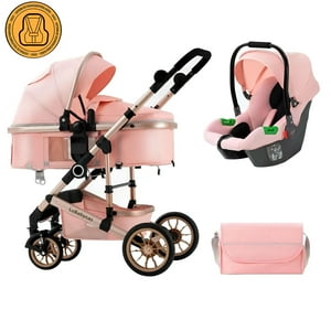 Coche Cuna Con Silla Nido Y Accesorios Lubabycas Rosado