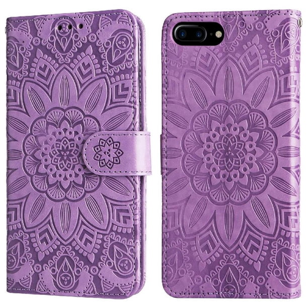 Funda tipo cartera FOXDOCK para iPhone 7 Plus/8 Plus , diseño girasol en relieve, cuero PU, cierre magnético, soporte y tarjetero