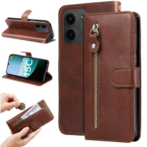 Funda con Cremallera para Xiaomi Redmi 15C 4G, Carcasa Cartera de Cuero PU con Soporte y Tarjetero