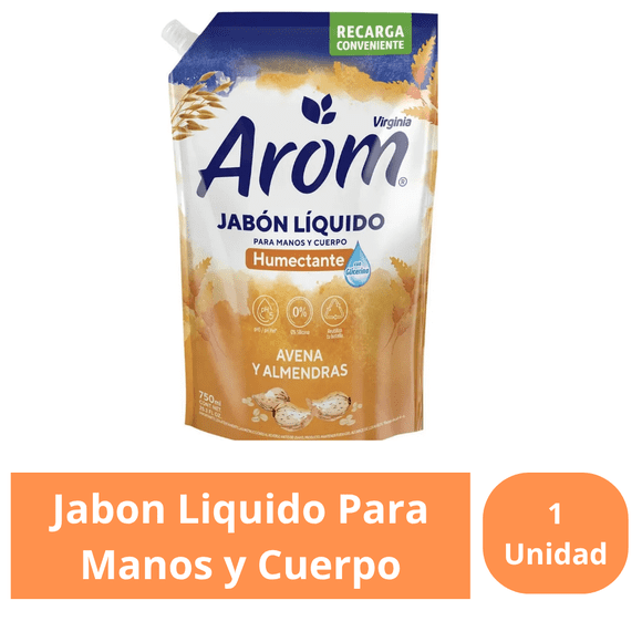 Jabon Liquido Para Manos y Cuerpo Humectante Avena y Almendra Arom 750 ml Unidad