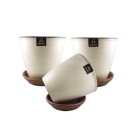 Pottery - Set De 3 Maceta Zafiro 14Cm Crema Y Sus Platos