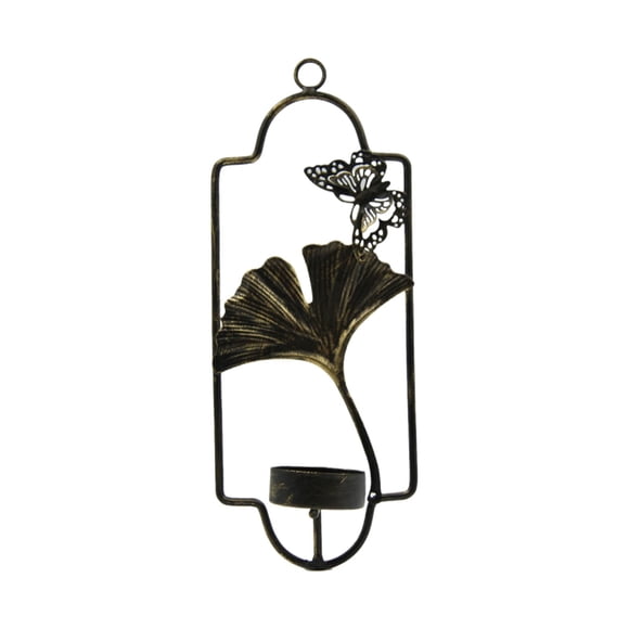 Candelero Montado En La Pared De Hierro Candelero Decoración Para El Hogar Ginkgo Negro