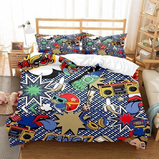 Skull Graffiti Rock Guitar Quilt Duvet Cover Set Super Bedspread3-Piece Bedding Set