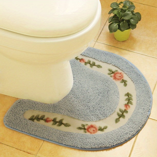 Coral Velvet Non-Slip Bathroom Mat - Absorbent and Soft Carpet for Toilet and Bathroom Floor - U-Shape Design for Added Comfort and Safety