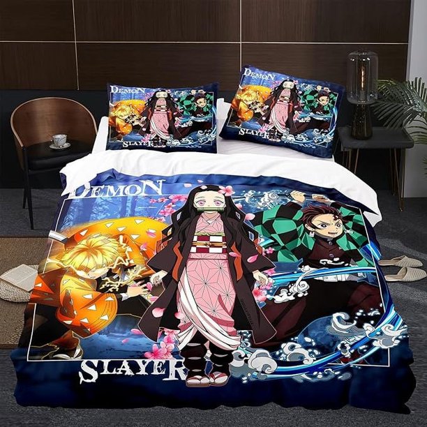 Demon _ Slayer Demonlayer Bedding Set Sheet Set for Kids Adults,All Season Lightweight