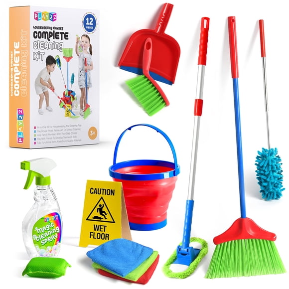 Set de limpieza Play22 Kids de 12 piezas con escoba, mopa, cepillo, etc.