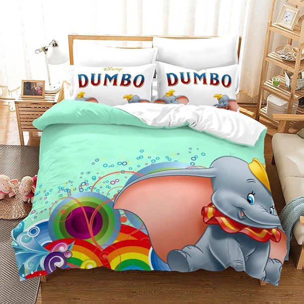 Dumbo Bedding Set,Cartoon Dumbo Elephant Quilt Cover,Bedroom Decor for Kids,Queen King Size Bedding Set,boys gift Bed Sheets