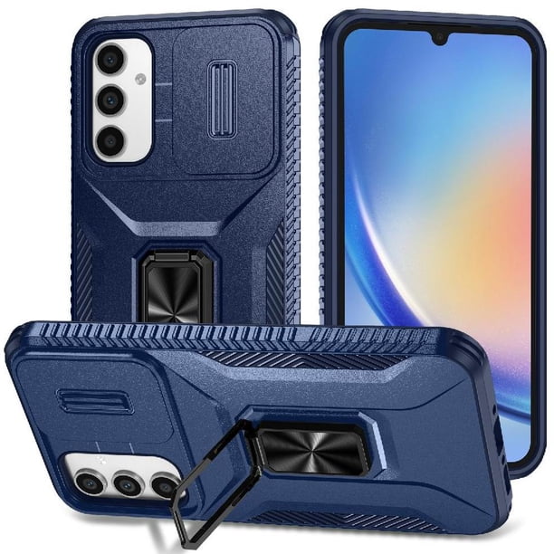 Funda Armada para Samsung Galaxy A34 5G con Tapa Deslizante y Soporte Magnético Giratorio Azul